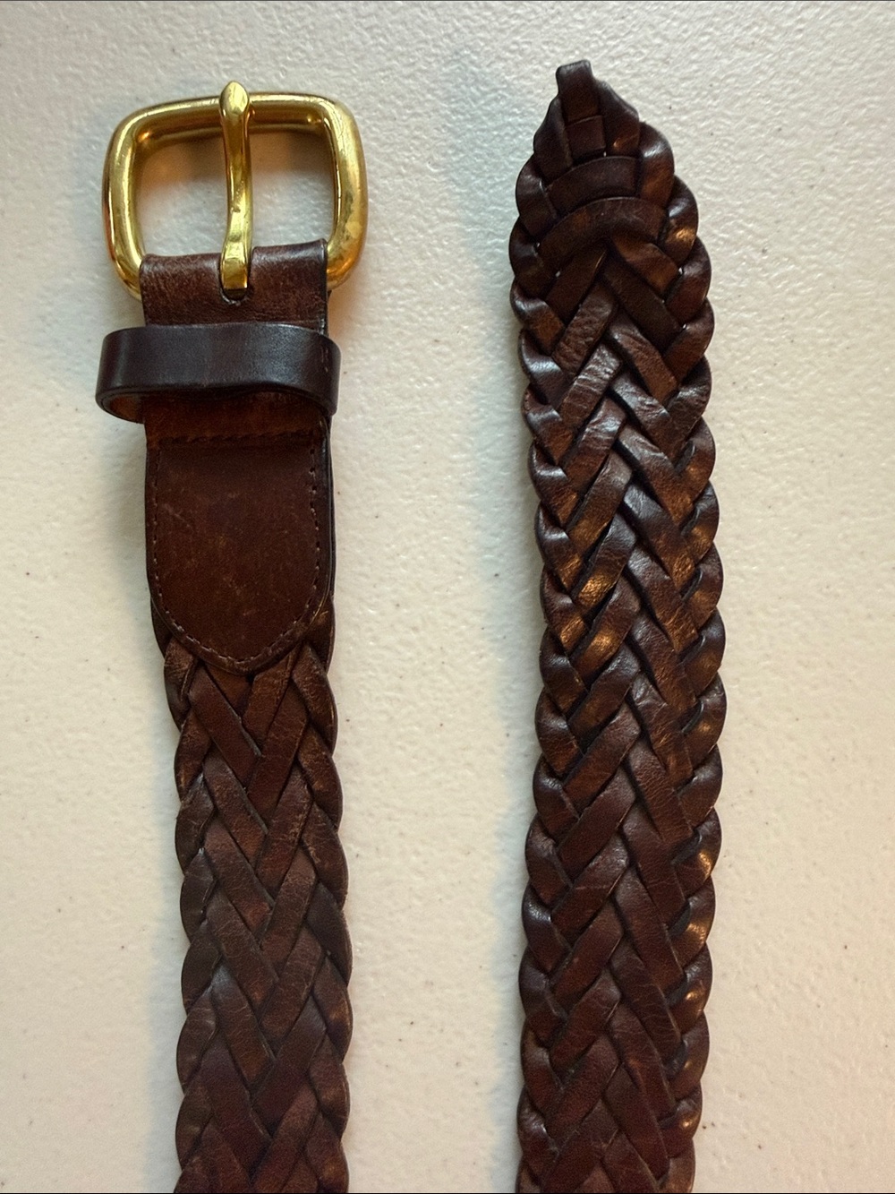 Cole Haan Women's Braided Leather Belt in Dark Brown with Gold Buckle 40 inches